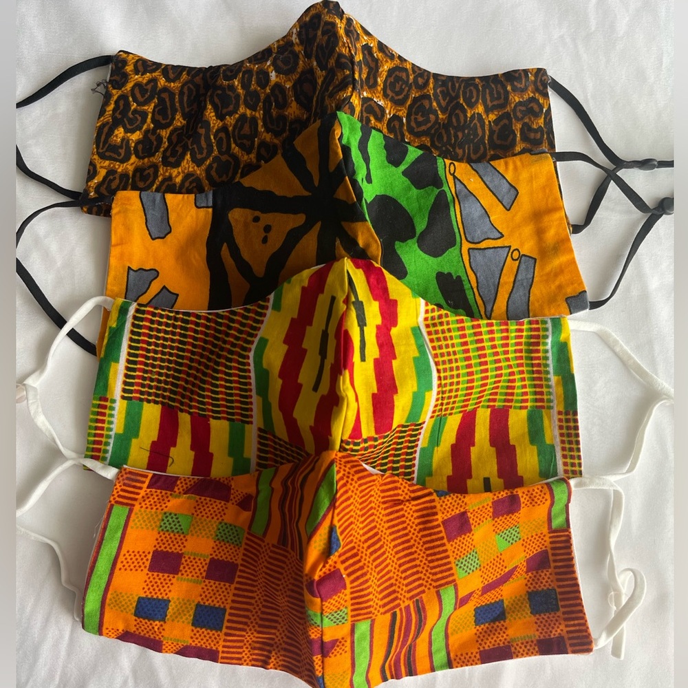 Set of 4 African Print Adult Olsen Style Masks with Soft Adjustable Straps